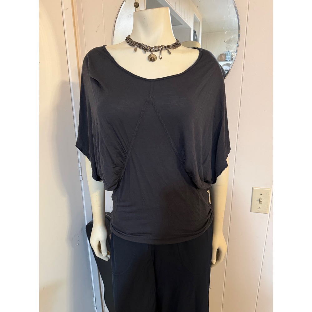 Stella McCartney Black Batwing Draped Blouson Top Made in Italy Size 38 flaws